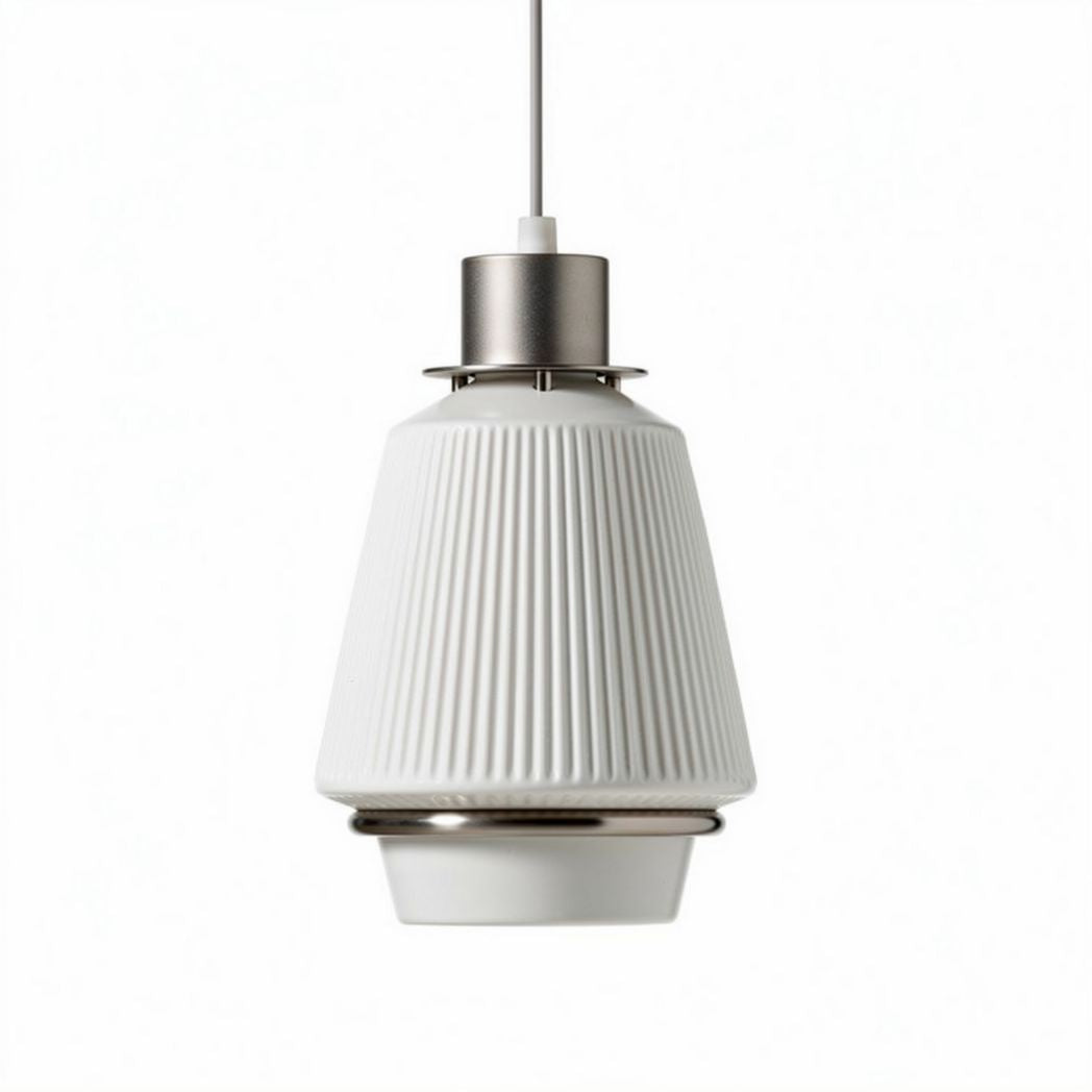 Hanglamp van keramiek met ribbelpatroon in wit en zilver 20 x 20 x 25cm