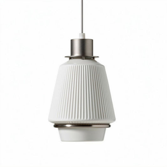 Hanglamp van keramiek met ribbelpatroon in wit en zilver 20 x 20 x 25cm