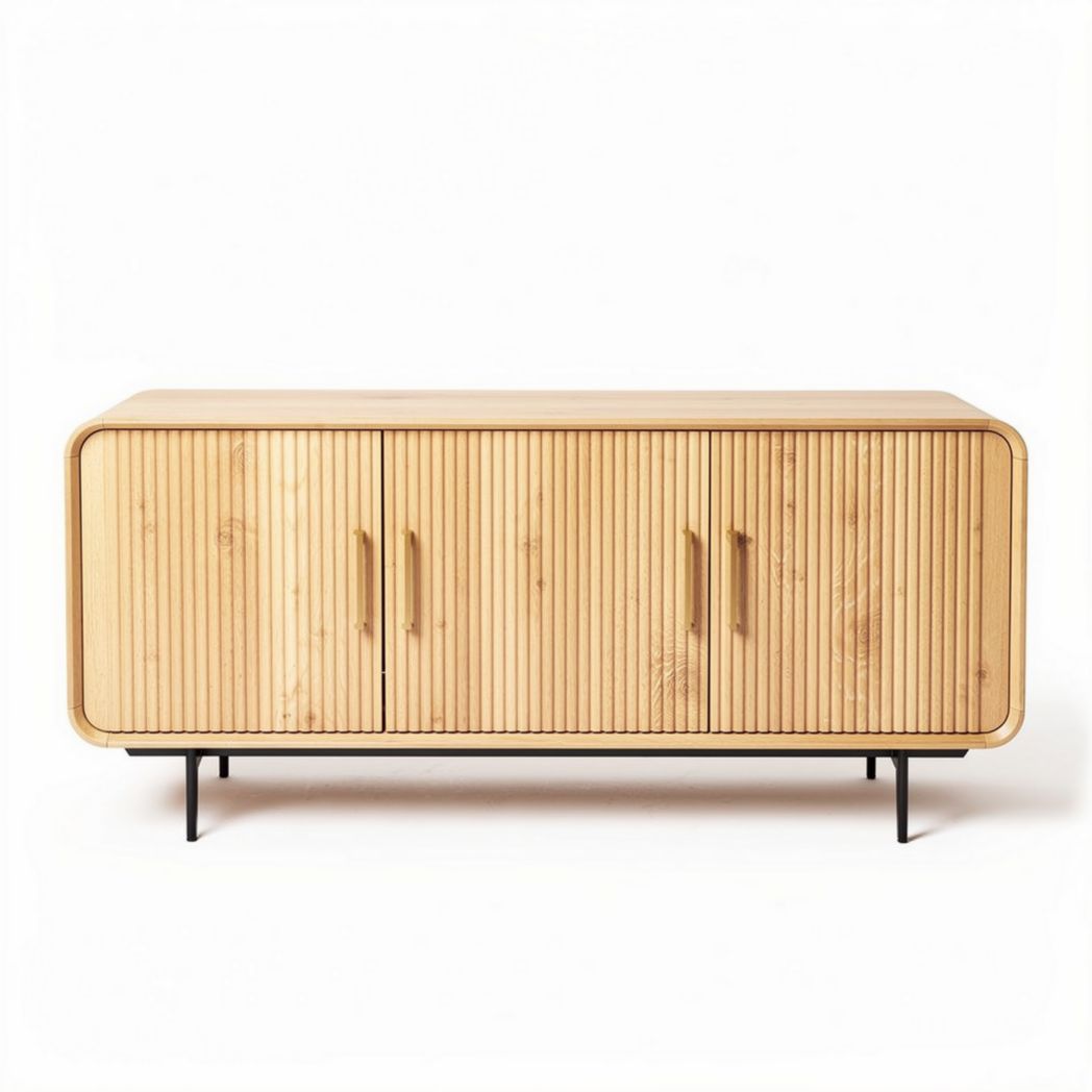 houten tv-meubel met metalen poten 120 x 45 x 75cm in naturel kleur