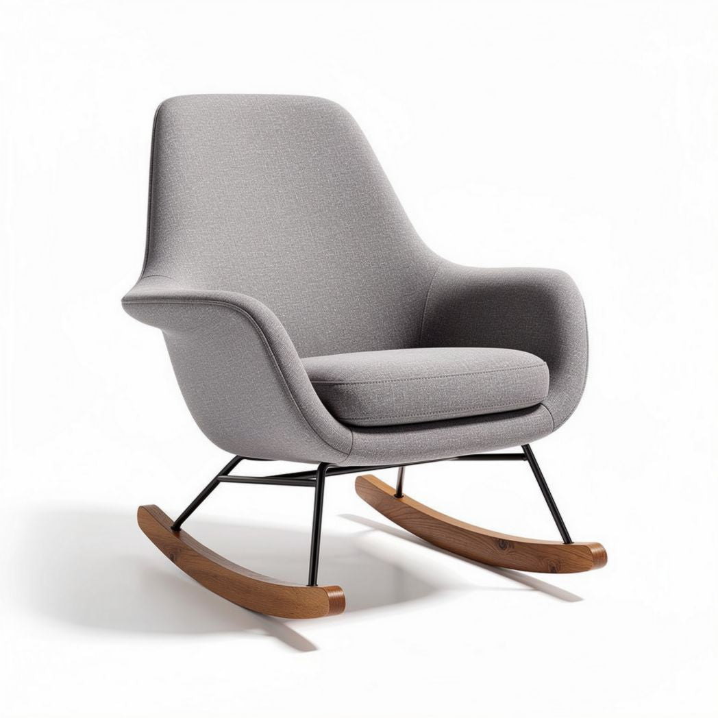 Schommelsalonstoel van stof met houten rockers en metalen onderstel 80 x 70 x 90cm