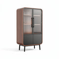 Houten kast met glazen deuren en metalen handvatten 80 x 40 x 150cm