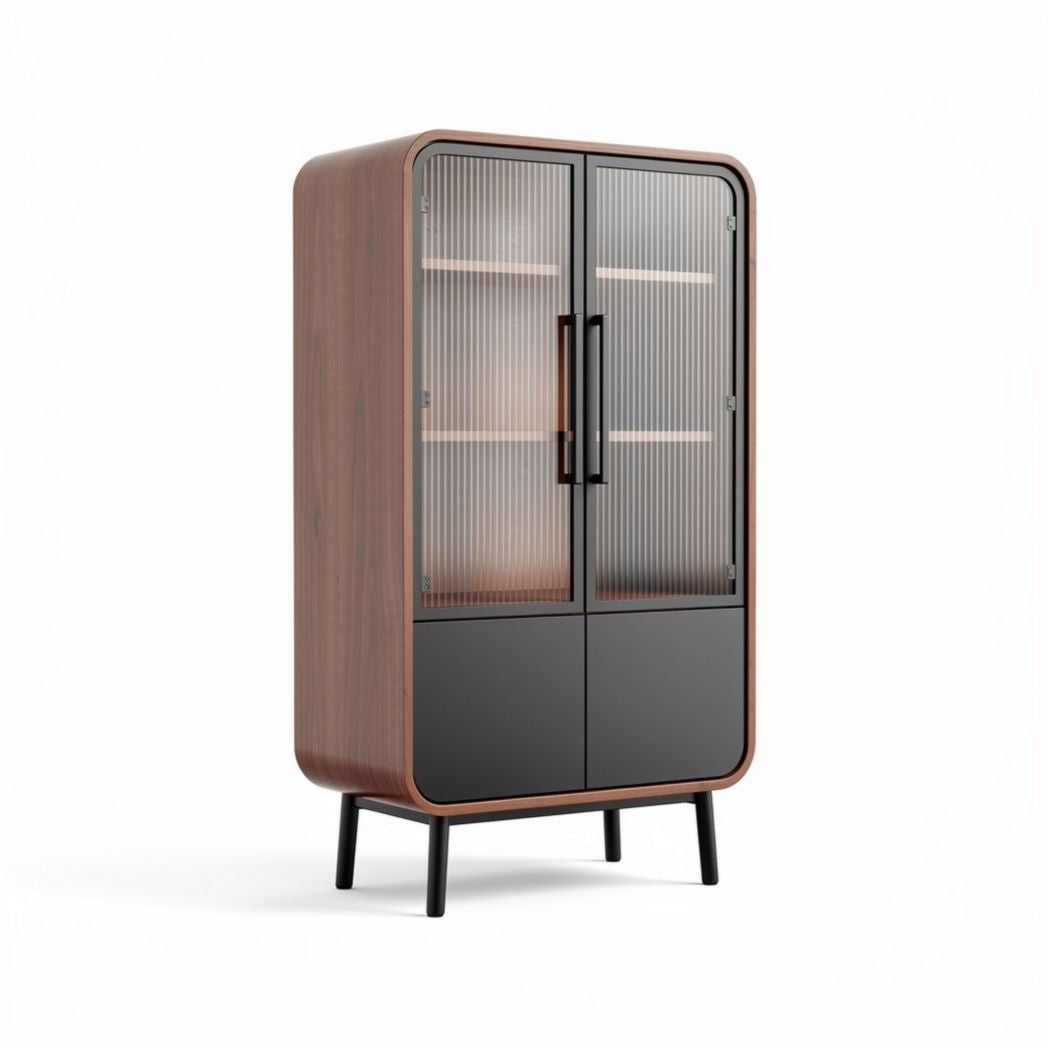 Houten kast met glazen deuren en metalen handvatten 80 x 40 x 150cm