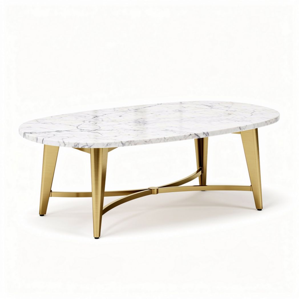 Marmeren salontafel met metalen onderstel 120 x 60 x 45cm goudkleurig