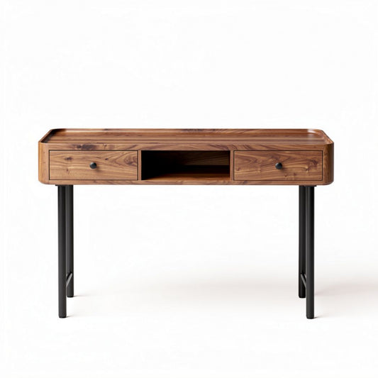 Houten bureau met zwart metalen poten en lades afmeting 120 x 60 x 75cm