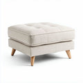 Ottoman met stof in beige en houten poten 60 x 60 x 40cm