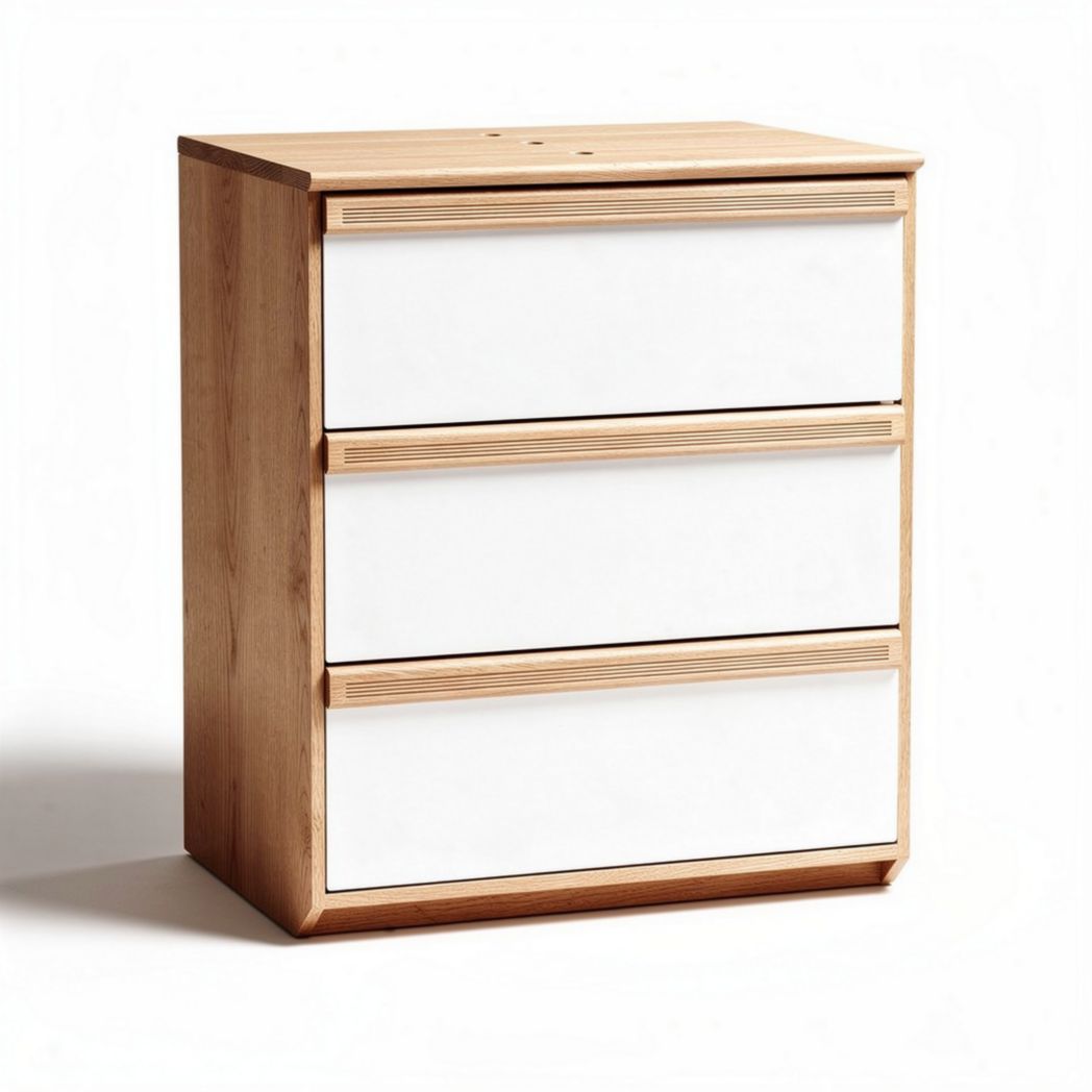 Houten ladenkast met drie lades en witte frontpanelen 45 x 40 x 60cm