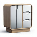 Opbergrek van hout met spiegeldeuren en drie lades 60 x 40 x 80cm