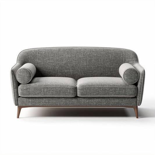 Grijze bank met afgeronde rugleuning en houten poten 180 x 80 x 85cm