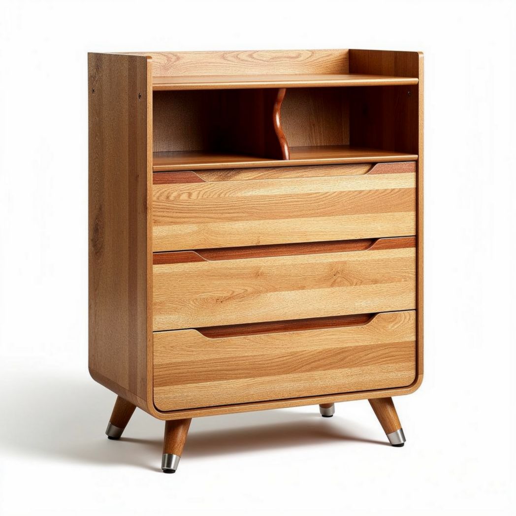 Houten ladekast met vier lades en open vakken afmetingen 80 x 45 x 100cm