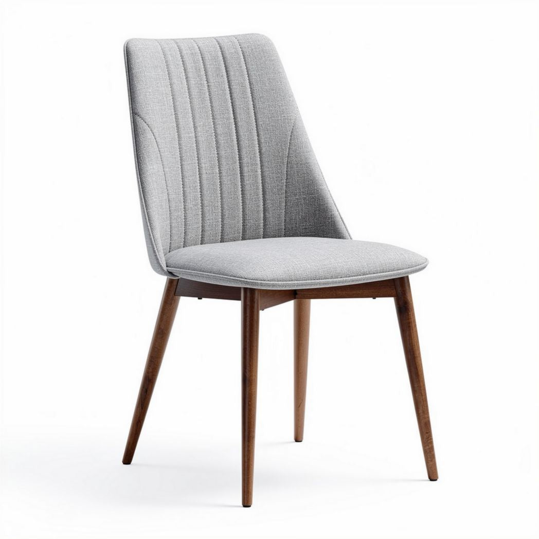 Eetstoel in grijs stof met houten poten afmetingen 45 x 50 x 85 cm
