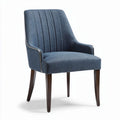Stoel met gestreepte rugleuning in blauw stof en houten poten 50 x 55 x 85cm